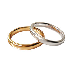 Gold and Silver Wedding Bands on Transparent Background
