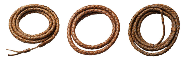 PNG Various Leather Ropes in Different Styles and Lengths. Isolated on transparent background