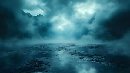Fototapeta premium Abstract Landscape with Foggy Mountains and Water