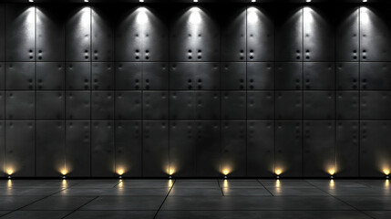 Obraz premium Dark Room with Spotlights and a Tiled Floor - Abstract Background