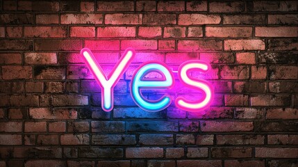 Obraz premium Neon Yes Sign on Brick Wall Positive Affirmation Graphic Design Urban Decor