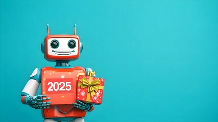 Fototapeta premium Robot Holding Gift 2025