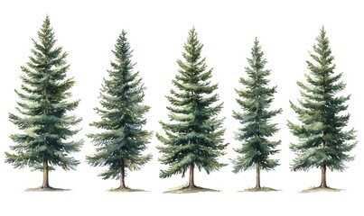 Obraz premium Watercolor set of pine trees, Generative AI 