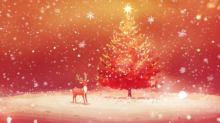 Obraz premium Christmas tree deer greeting card