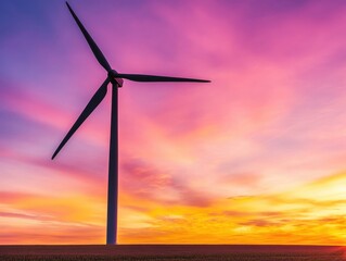 Obraz premium A stunning wind turbine silhouette against a vibrant sunset sky, showcasing renewable energy and nature's beauty.