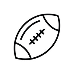 American football outline icon in black and white, Simple black and white outline icon of an American football with laces and stripes, isolated on a white background.