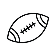 American football outline icon in black and white, Simple black and white outline icon of an American football with laces and stripes, isolated on a white background.