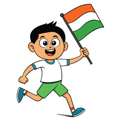 vector child run in hand indian flag independence day