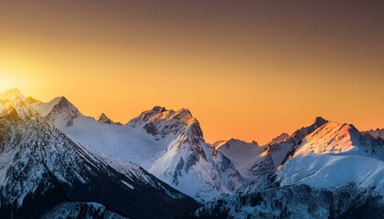 Golden Sunset Over Snowy Peaks