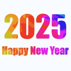 Happy new year 2025, colorful Happy New Year card white background