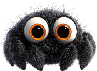 Fototapeta premium Cute cartoon spider with big eyes on transparent background, adorable character concept