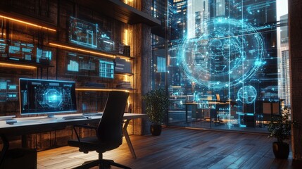Modern Office with Futuristic Technology
