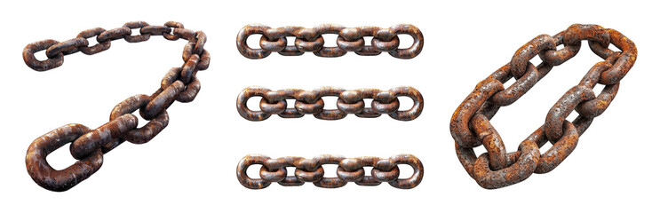 Fototapeta premium PNG Rusty Chains on Transparent Background. Isolated on transparent background