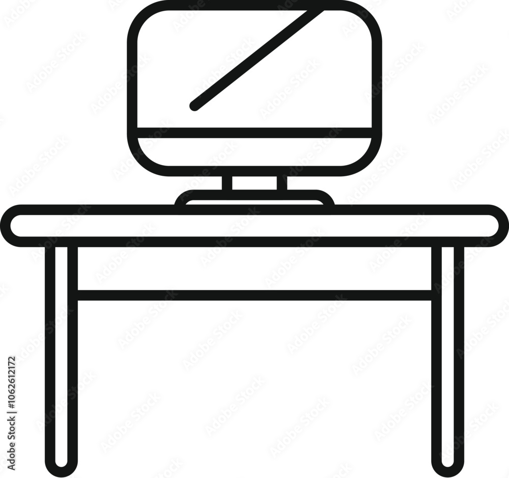 Poster simple outline icon representing computer standing on desk, perfect for representing smart working a