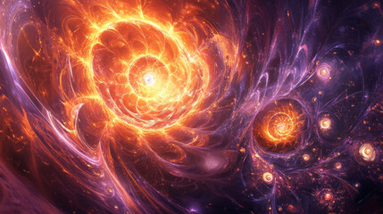 Cosmic Nebula: Fiery Spiral Galaxy, Abstract Art, 3D Rendering, Background