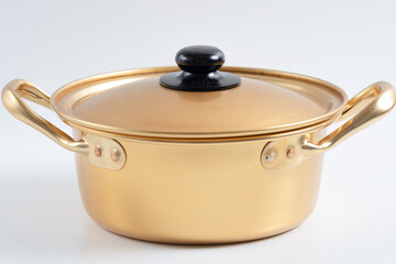 empty golden pot in Korean style isoalated on white background