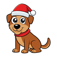 christmas santa hat cartoon dog white background