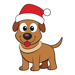 christmas santa hat cartoon dog white background