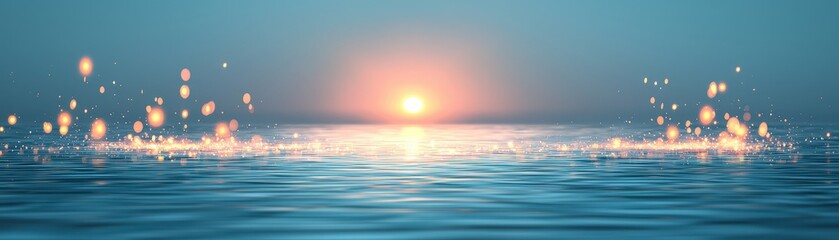 Obraz premium Sunset Glowing Over Calm Water Golden Sparkles Blue Sky Nature Background Seascape