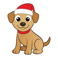 christmas santa hat cartoon dog white background