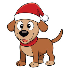 christmas santa hat cartoon dog white background