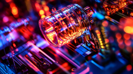 Quantum Computer, Circuit Board, Neon Lights, 3D Rendering, Abstract