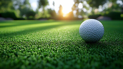 Obraz premium Golf Ball on Green Grass with Blurred Background