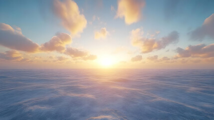 Fototapeta premium Sunset Over A Frozen Sea 3D Illustration