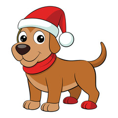 christmas santa hat cartoon dog white background