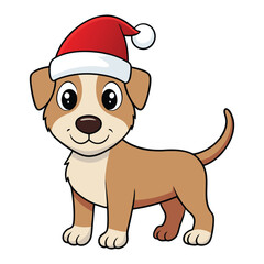 christmas santa hat cartoon dog white background