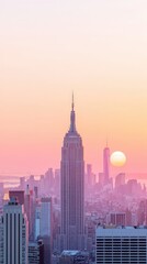 Obraz premium Stunning Sunset Skyline with Cityscape Skyscrapers and Golden Hour