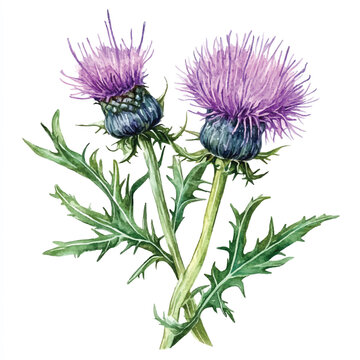 purple thistle flowers watercolor painting clip art preview