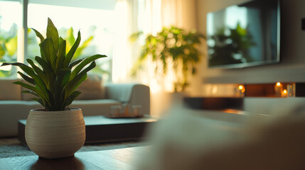Modern Living Room Interior Design: Plant, Sofa, and TV