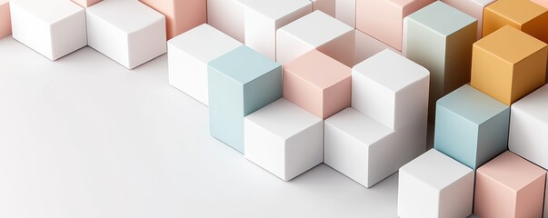 Fototapeta premium Colorful geometric blocks arranged in a creative pattern, perfect for modern design, architecture, or artistic projects.