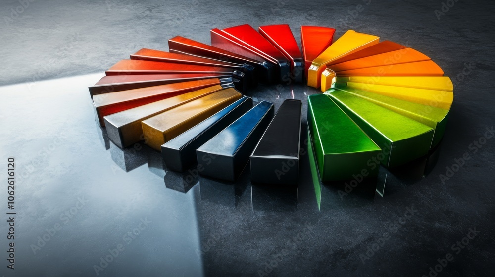 Poster Metallic 3D Pie Chart with Color Segments