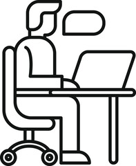 Office worker using laptop and talking, communicating, chatting, or speaking at desk in office