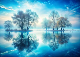 Obraz premium Serene Blue Hues in Double Exposure Photography for Tranquil Atmosphere and Nature's Beauty