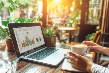 Person Working on Laptop with Financial Data Display