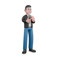 Cartoon Singer in 3D A male musician stands holding a microphone beside his body with an excited expression.Vocal Artist Design