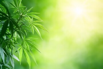 Fototapeta premium Lush Green Cannabis Plant Under Soft Sunlight