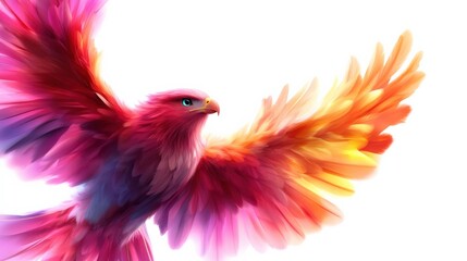 Colorful bird spreading its vibrant wings on a white isolated background.