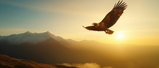 Fototapeta premium Nature’s Majesty: Capturing the Flight of an Eagle Over Alpine Heights 