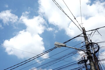 Fototapeta premium power lines of blue sky