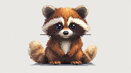 Obraz premium 8-bit pixel cute raccoon, pixel art illustration.