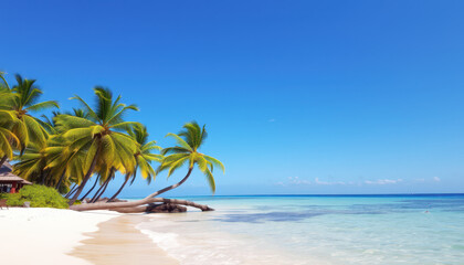 Beautiful tropical beach with blue sky background. 