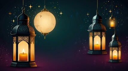 Background design with ramadan theme, with illustrations lanterns