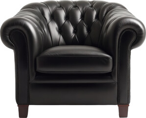 Black leather armchair with tufted design, classic furniture concept