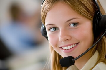 Friendly Call Center Agent with Headset Smiling