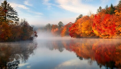 Obraz premium Foggy Autumn Morning by the River