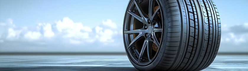 Obraz premium Glossy Tire Close Up Plain Background Copy Space Performance Excitement Driving Ideal Advertisements Banners Photo Stock Concept High Quality Image Automotive Industry Visuals